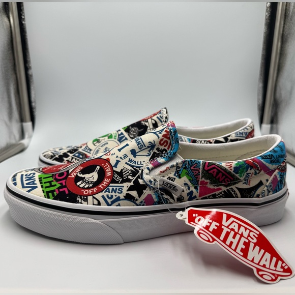 Vans NWT Classic Slip On Logo Mashup Print Sneakers 8W 6.5M - Picture 2 of 8